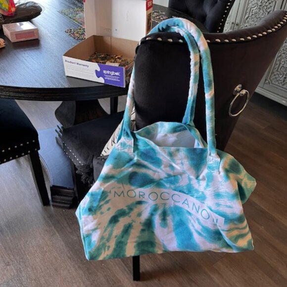Moroccan Oil Tie Dye Extra Large Beach Canvas Tote Bag - Turquoise & White - New - Picture 2 of 5